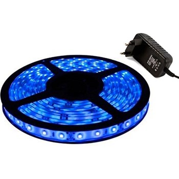 Fita LED Adesiva Azul Bivolt Rolo com 5m + Fonte 12V