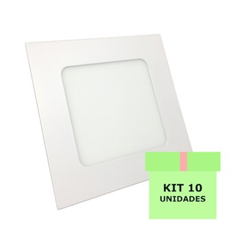 Kit 10 Luminária Led Painel Plafon Embutir 12W Quadrado 17X17cm Branco Frio 