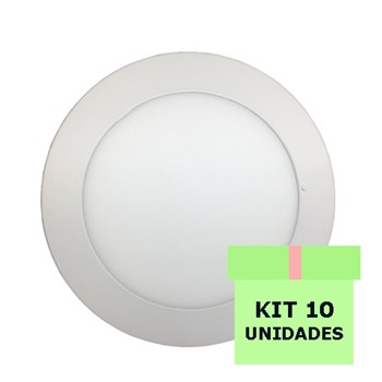 Kit 10 Luminária Led Painel Plafon Embutir 12W Redondo 17cm Branco Quente

