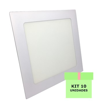 Kit 10 Luminária Led Painel Plafon Embutir 18W Quadrado 22X22cm Branco Frio 