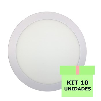 Kit 10 Luminária Led Painel Plafon Embutir 18W Redondo 22cm Branco Frio
