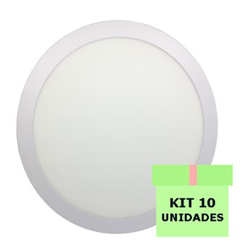 Kit 10 Luminária Led Painel Plafon Embutir 25W Redondo 30cm Branco Frio

