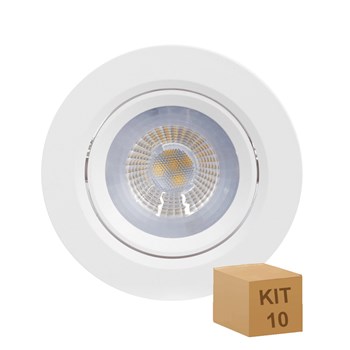 Kit 10 Spot LED Embutir 5W Direcionavel Redondo Branco Frio