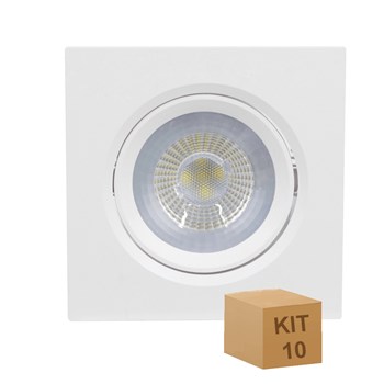 Kit 10 Spot LED Embutir 7W Direcionavel Quadrado Branco Quente