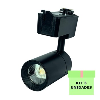 Kit 3 Spot LED para Trilho 10W Branco Quente Bivolt Preto Initial