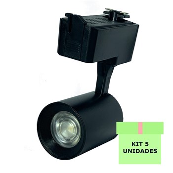 Kit 5 Spot LED para Trilho 7W Branco Frio Bivolt Preto Initial