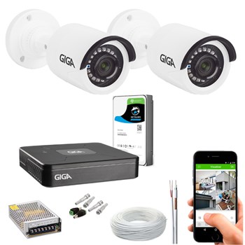 Kit CFTV Giga Security 2 Câmeras HD 720p Infravermelho 20m DVR 4 Canais LITE 1080n HD 1TB de Armazenamento + Acessórios