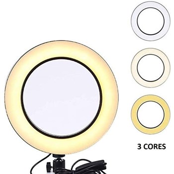 Ring Light Iluminador LED 20cm com Tripé e Suporte Celular